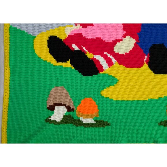Raggedy Ann And Andy Crocheted Throw Blanket OOAK Vintage Retro Mushroom 50”x49" - Picture 4 of 9